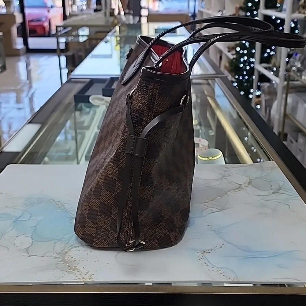 NEW Authentic Louis Vuitton Damier Ebene Neverfull PM Purse Bag Tote & Pouch